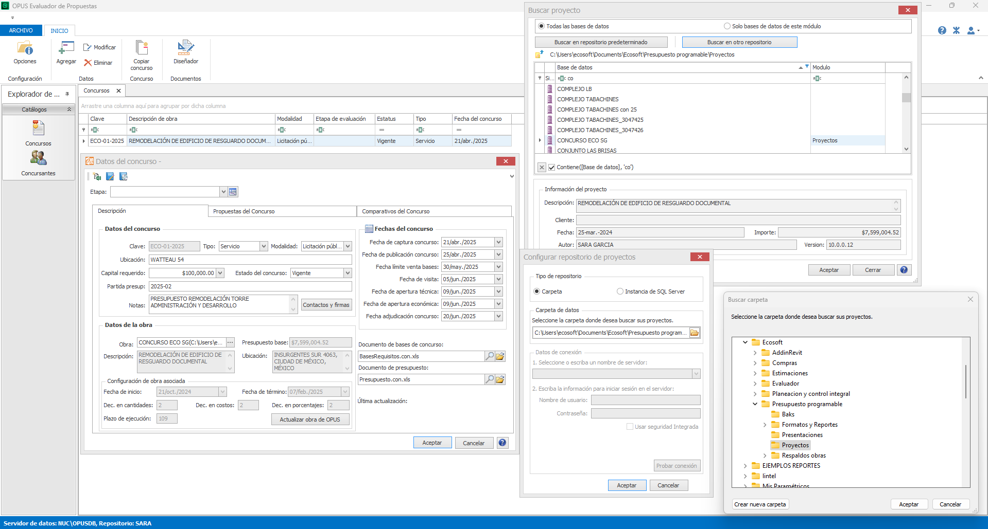 Base de datos de licitaciones en OPUS